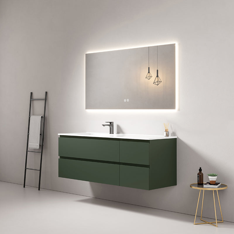 Mobile bagno sospeso 140 cm Verde Comodoro Lavabo a Sinistra in Resina Specchio Quadro Retroilluminato - Fiji Paint