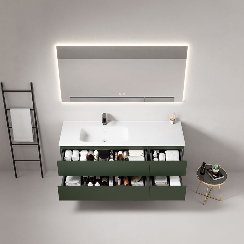 Mobile bagno sospeso 140 cm Verde Comodoro Lavabo a Sinistra in Resina Specchio Quadro Retroilluminato - Fiji Paint
