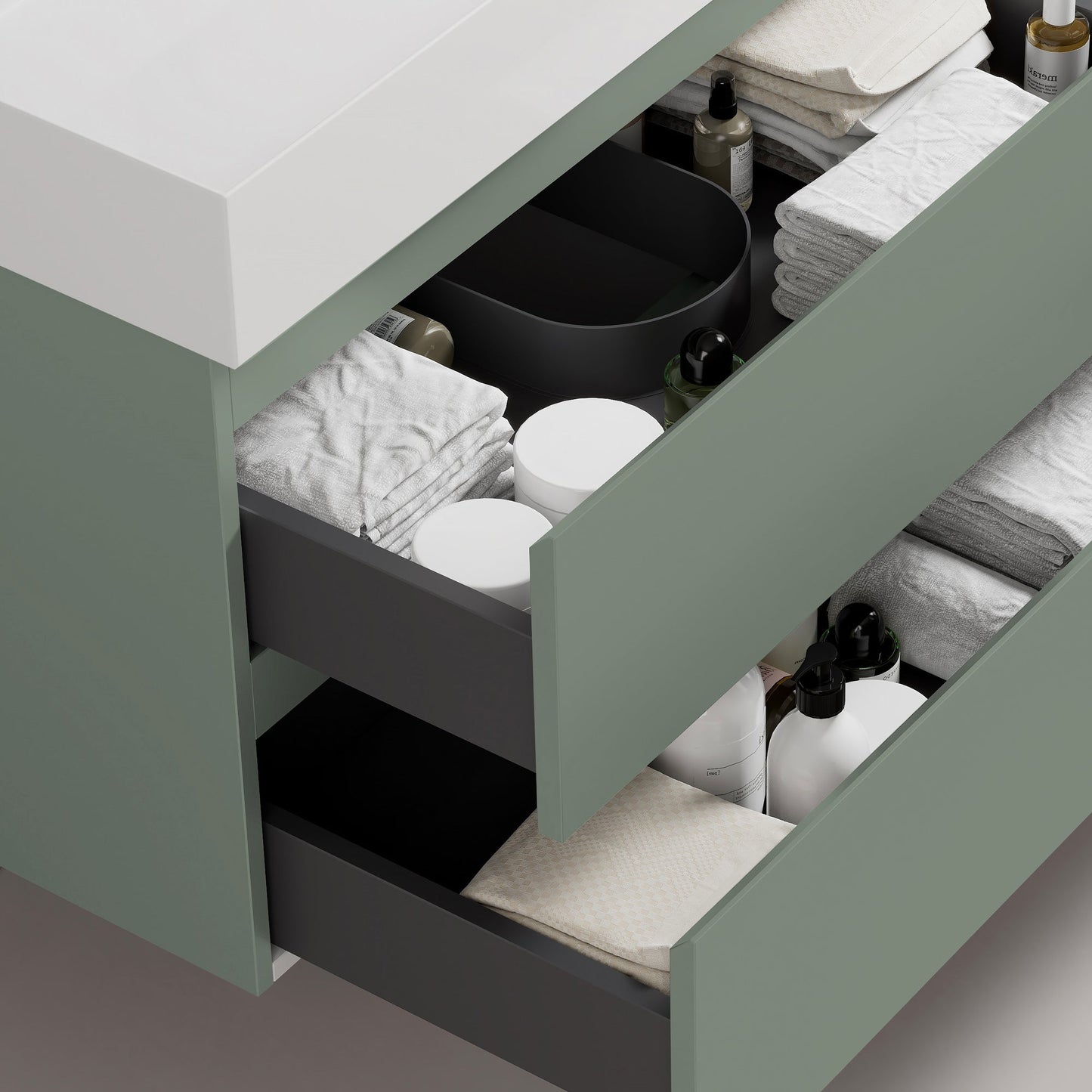 Mobile bagno sospeso 60 cm Verde Salvia Lavabo in Resina Specchio Quadro - Fiji Paint