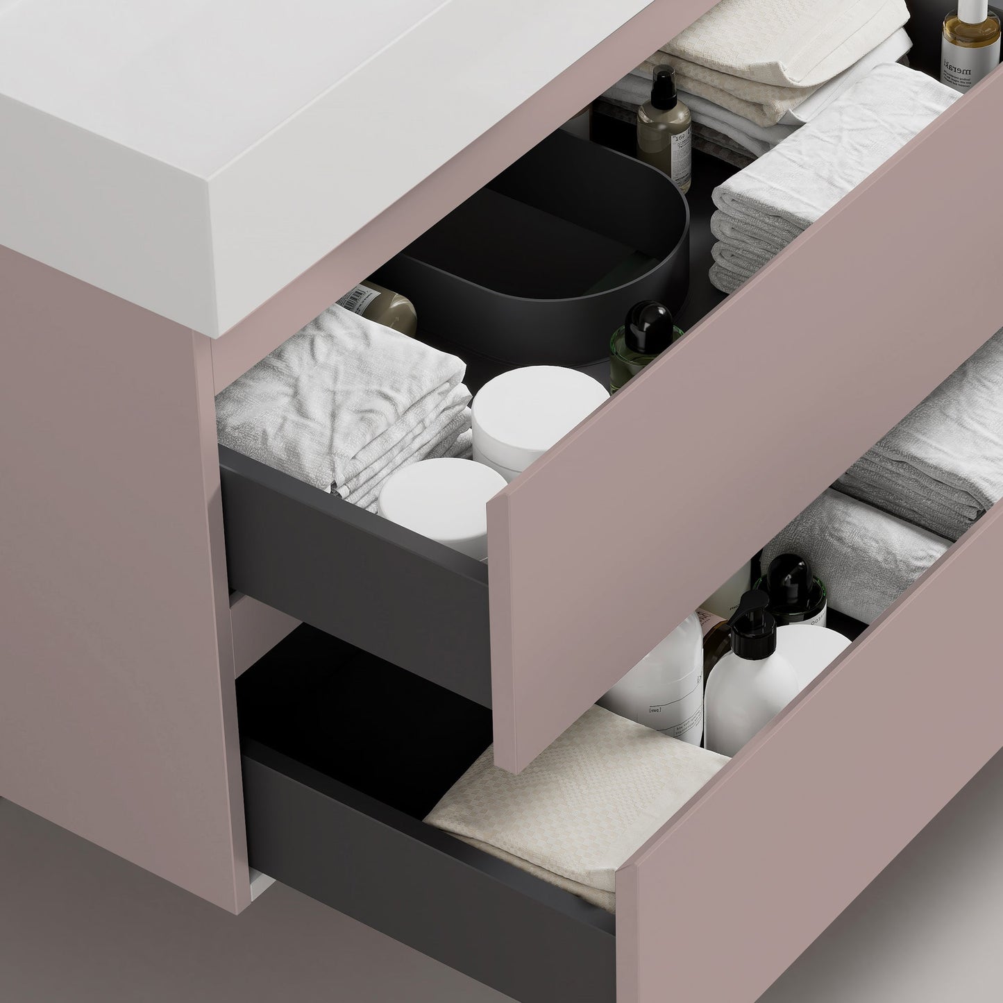 Mobile bagno sospeso 100 cm Rosa Retro Lavabo in Resina Specchio Tondo Retroilluminato - Fiji Paint