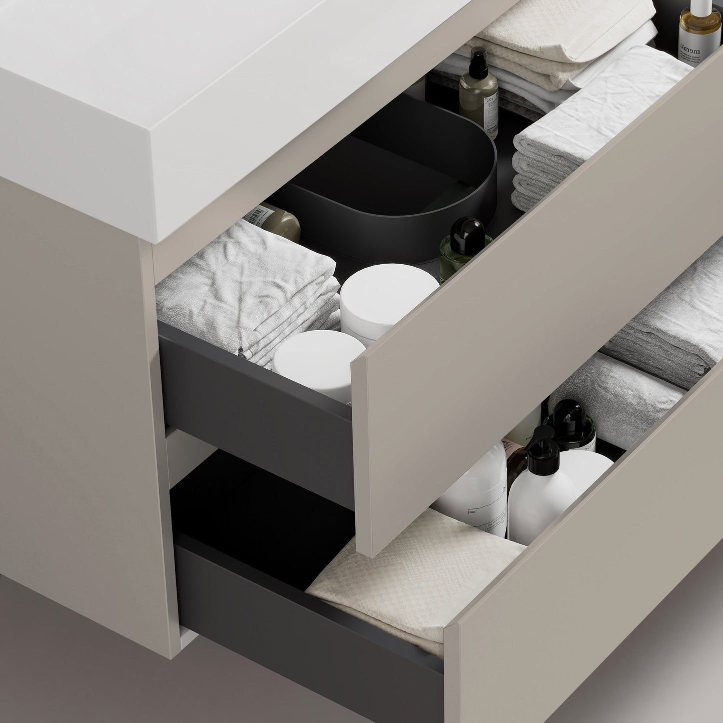 Mobile bagno sospeso 80 cm Grigio Cenere Lavabo in Resina Specchio Tondo - Fiji Paint