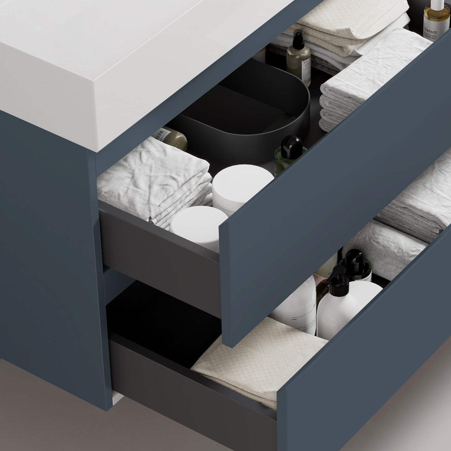 Mobile bagno sospeso 100 cm Blu Mare Lavabo in Resina Specchio Tondo - Fiji Paint