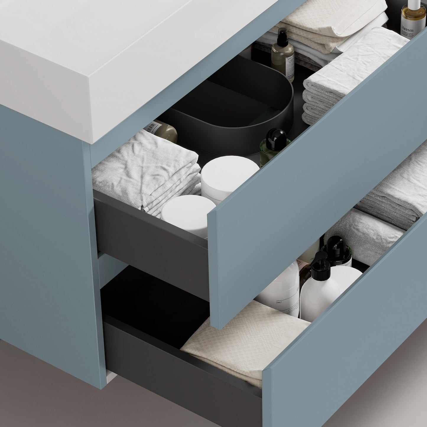 Mobile bagno sospeso 100 cm Blu Avio Lavabo in Resina Specchio Quadro Retroilluminato - Fiji Paint