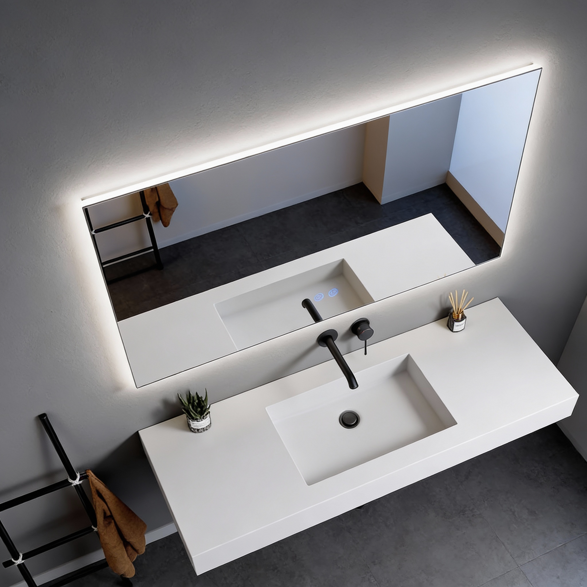 EMKE Specchio da bagno retroilluminato con interruttore a pulsante EMKE Specchio da bagno retroilluminato con interruttore a pulsante