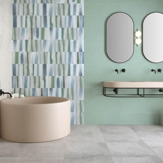 Rivestimento in Ceramica Effetto Cemento 25x75 Pistacchio Materia Wall - Herberia