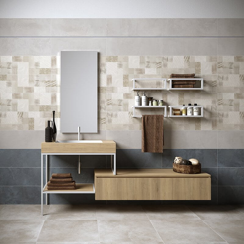Natural Rectified Cement Effect Ceramic Wall Tile 25x75 8.3mm Le Crete Decoro Chic - Herberia