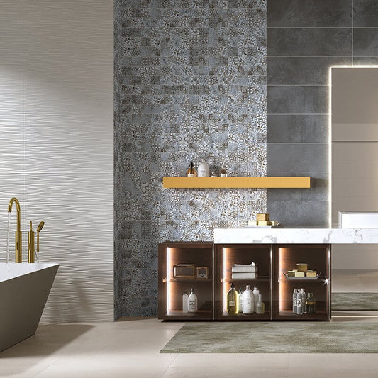 Rivestimento in Ceramica Effetto Cemento Rettificato Naturale 25x75 8.3mm Le Crete Seta - Herberia