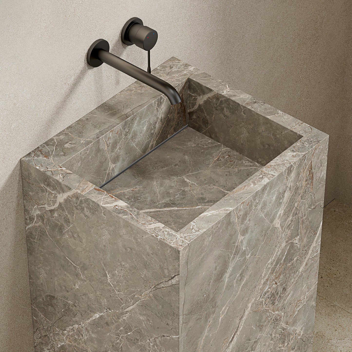 Lavabo Freestanding in Gres Opaco Etoile Grigio 60 cm - Pedestal