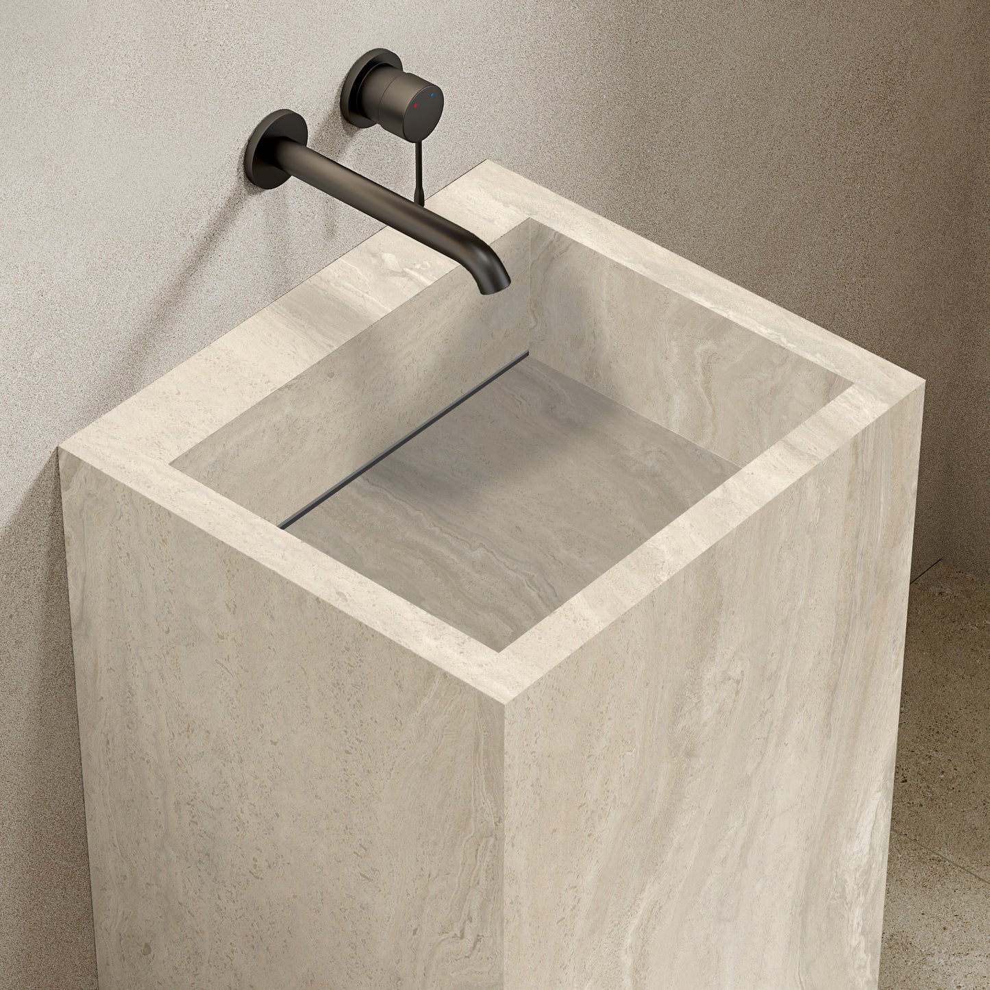 Lavabo Freestanding in Gres Lucido Travertino 60 cm - Pedestal