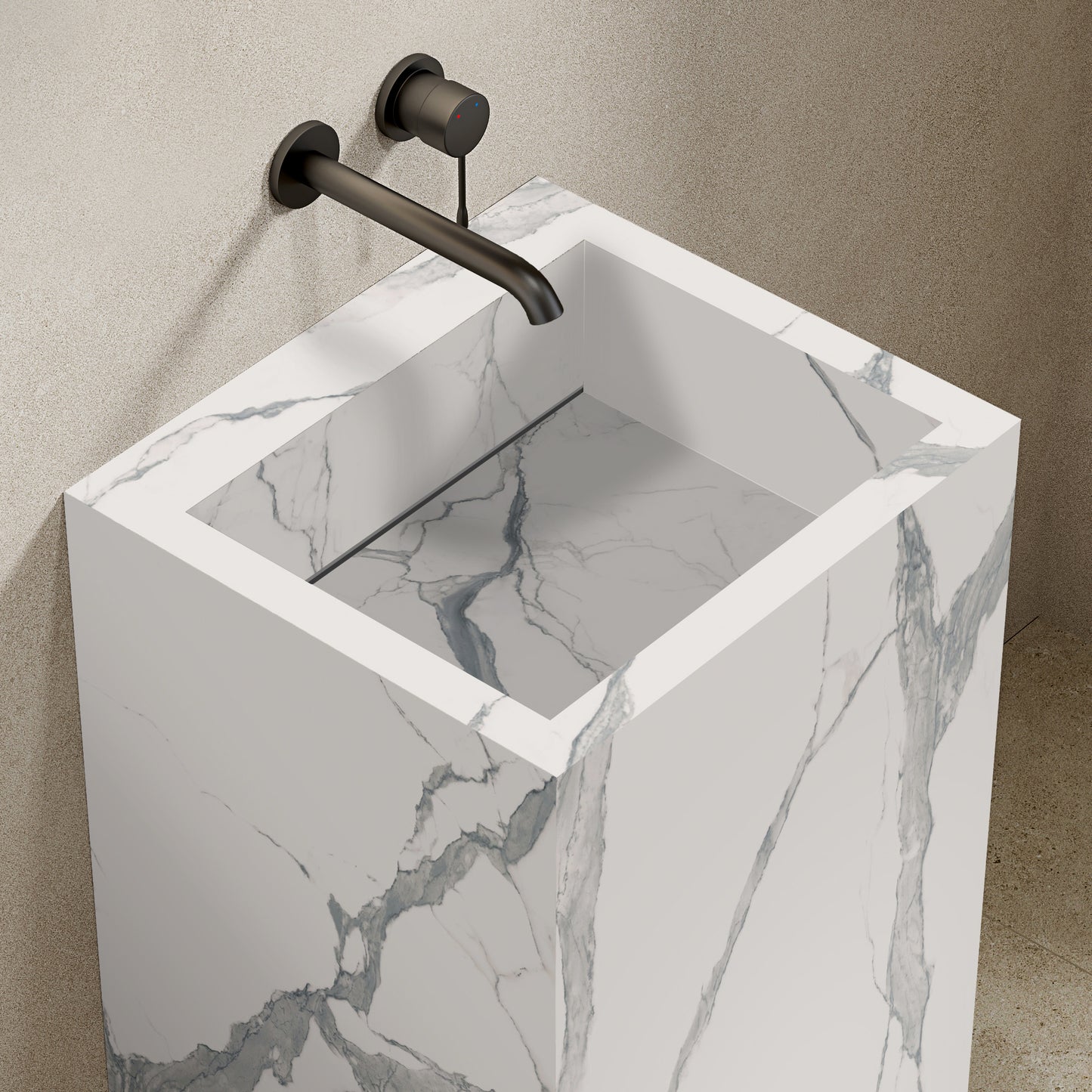 Lavabo Freestanding in Gres Lucido Carrara 60 cm - Pedestal