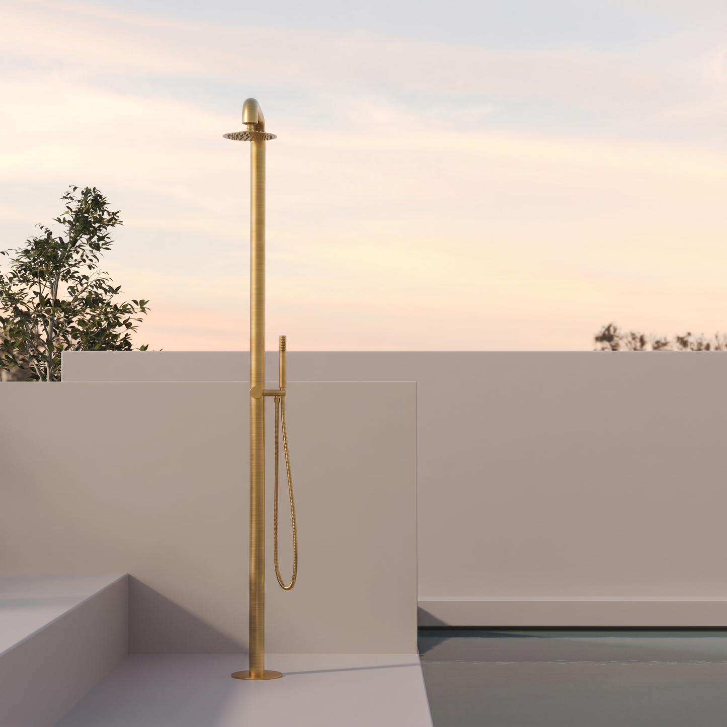 Colonna Doccia Per Esterno con Doccino in Acciaio Inox Oro Spazzolato - Alba Plus
