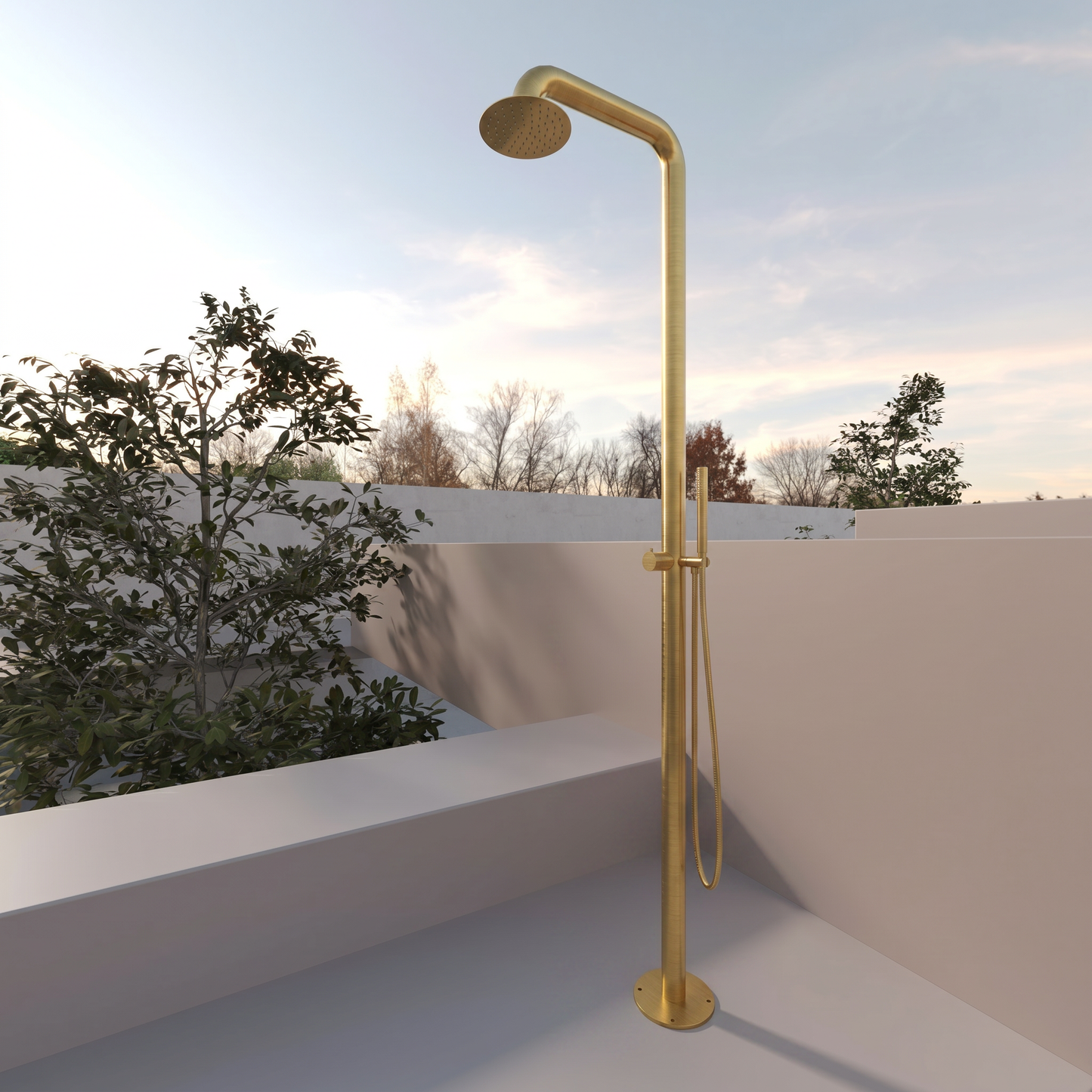 Colonna Doccia Per Esterno con Doccino in Acciaio Inox Oro Spazzolato - Alba Plus