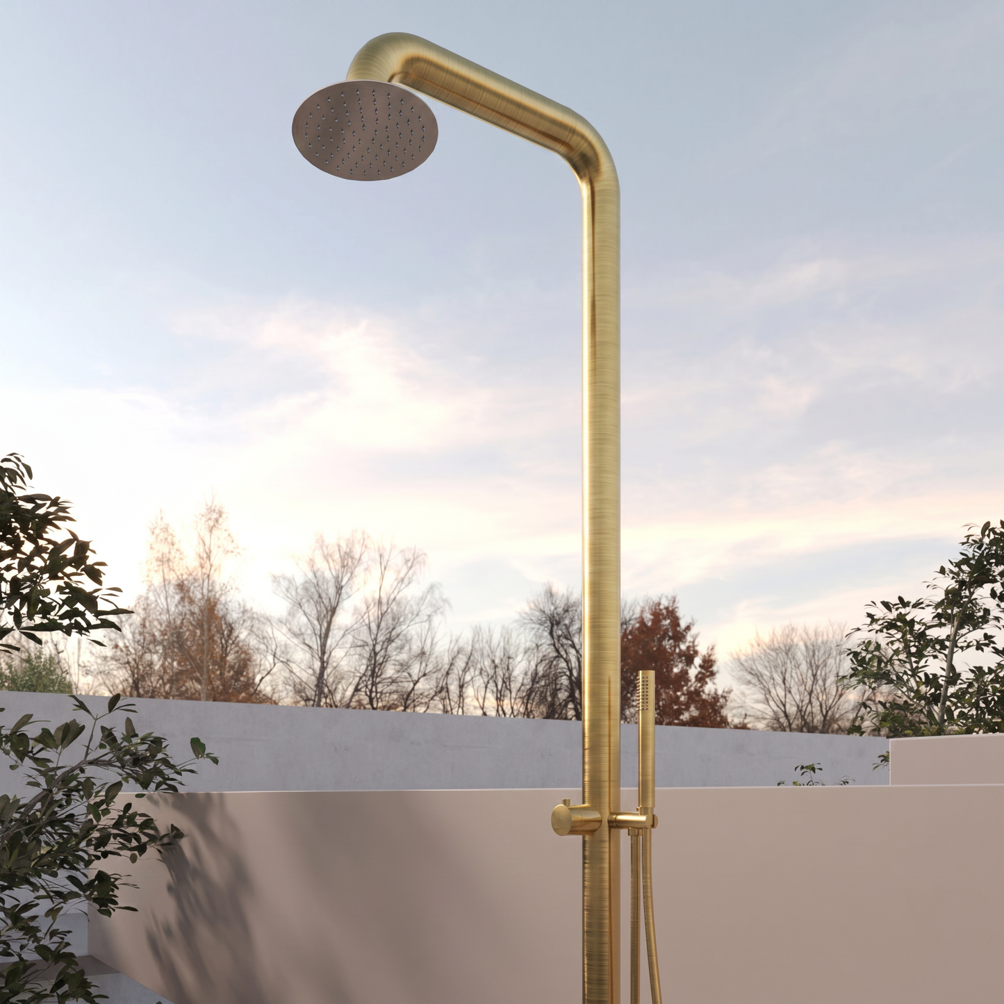 Colonna Doccia Per Esterno con Doccino in Acciaio Inox Oro Spazzolato - Alba Plus