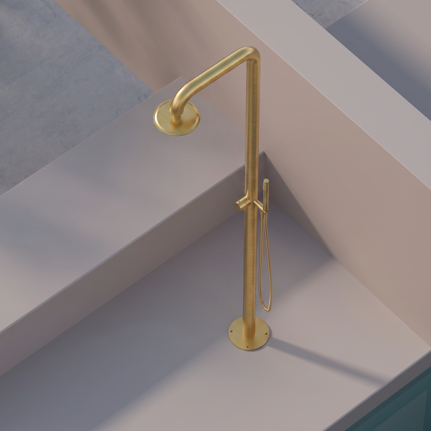 Colonna Doccia Per Esterno con Doccino in Acciaio Inox Oro Spazzolato - Alba Plus