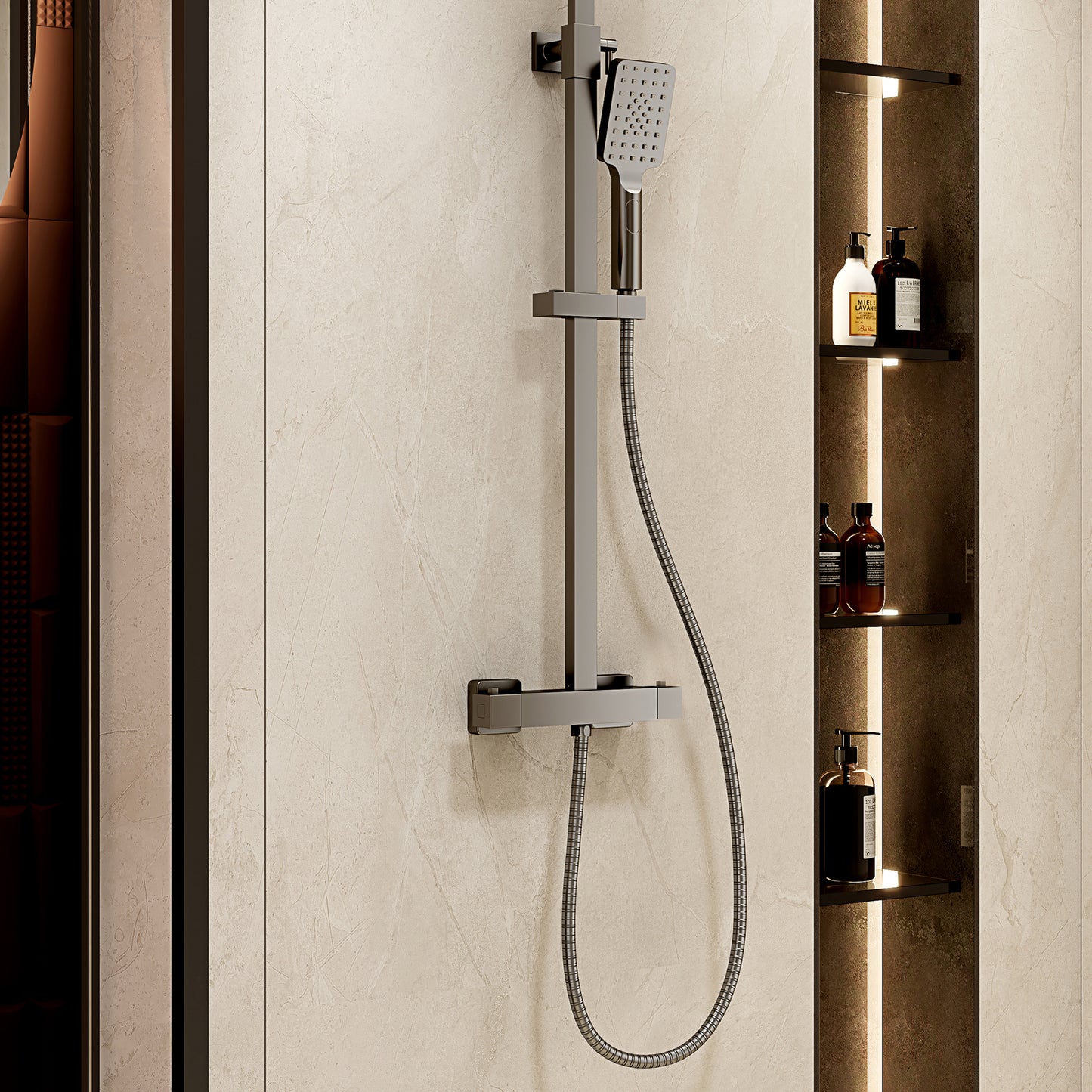 Colonna Doccia Termostatica con Doccino Grigio Piombo - Deva