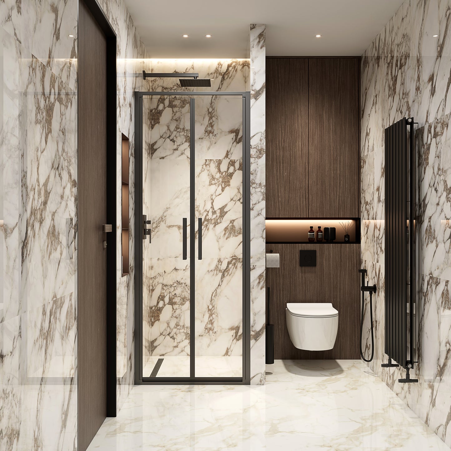 Porta Doccia 100 cm Saloon Vetro Trasparente e Profilo Nero - Escape