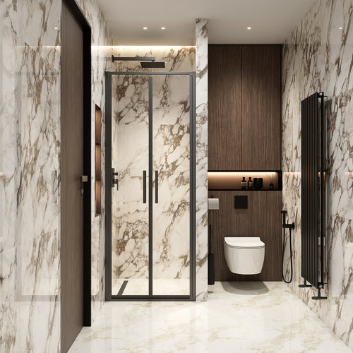 Porta Doccia 80 cm Saloon Vetro Trasparente e Profilo Nero - Escape