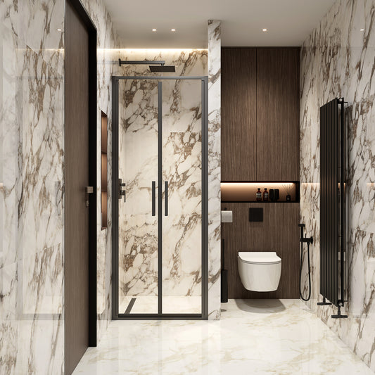 Porta Doccia 100 cm Saloon Vetro Trasparente e Profilo Nero - Escape