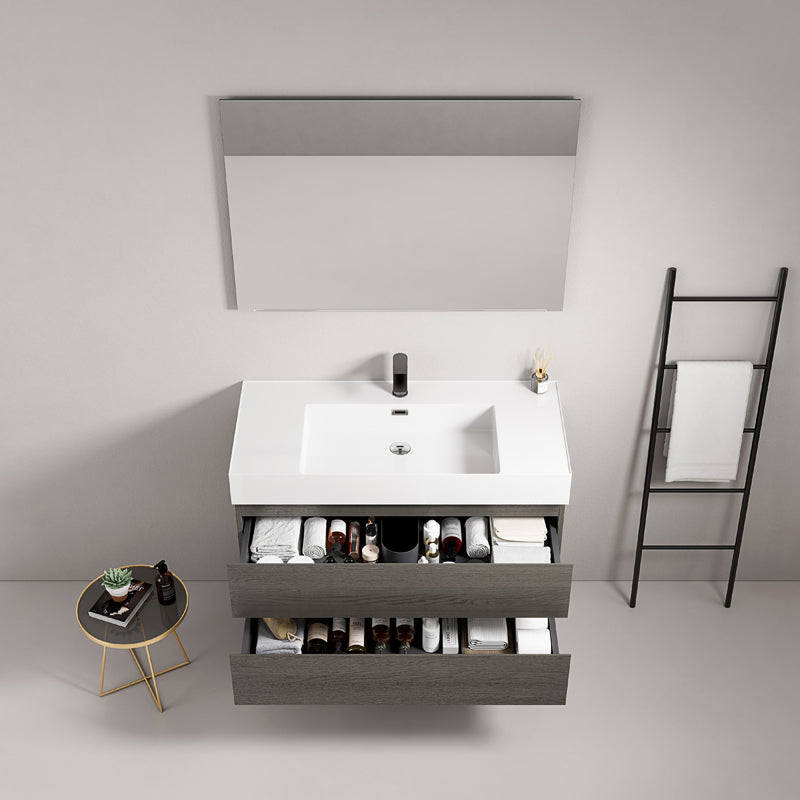 Mobile bagno sospeso 100 cm Grey Lavabo in Resina Specchio Quadro - Fiji Wood