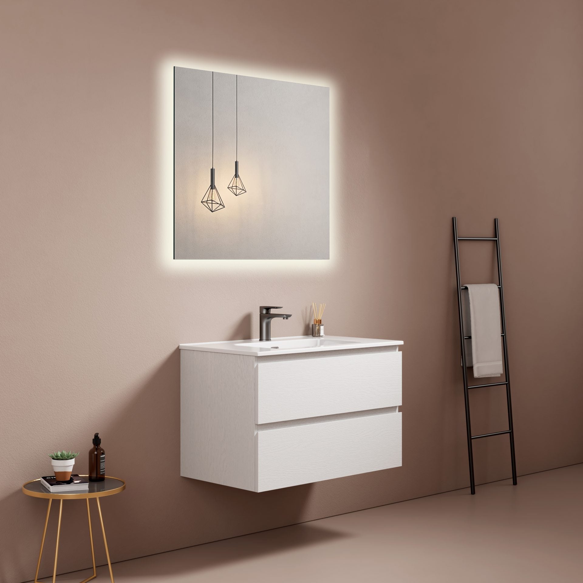 Mobile bagno sospeso 80 cm Bianco Lavabo in Ceramica