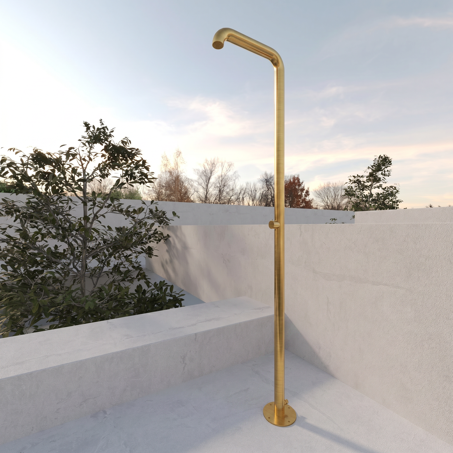 Colonna Doccia Per Esterno in Acciaio Inox Oro Spazzolato Con Ingresso Acqua Esterno - Lia