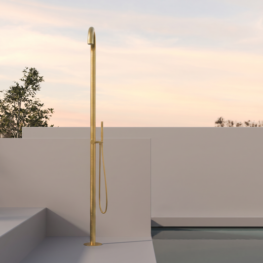 Colonna Doccia Per Esterno con Doccino in Acciaio Inox Oro Spazzolato - Zoe Plus