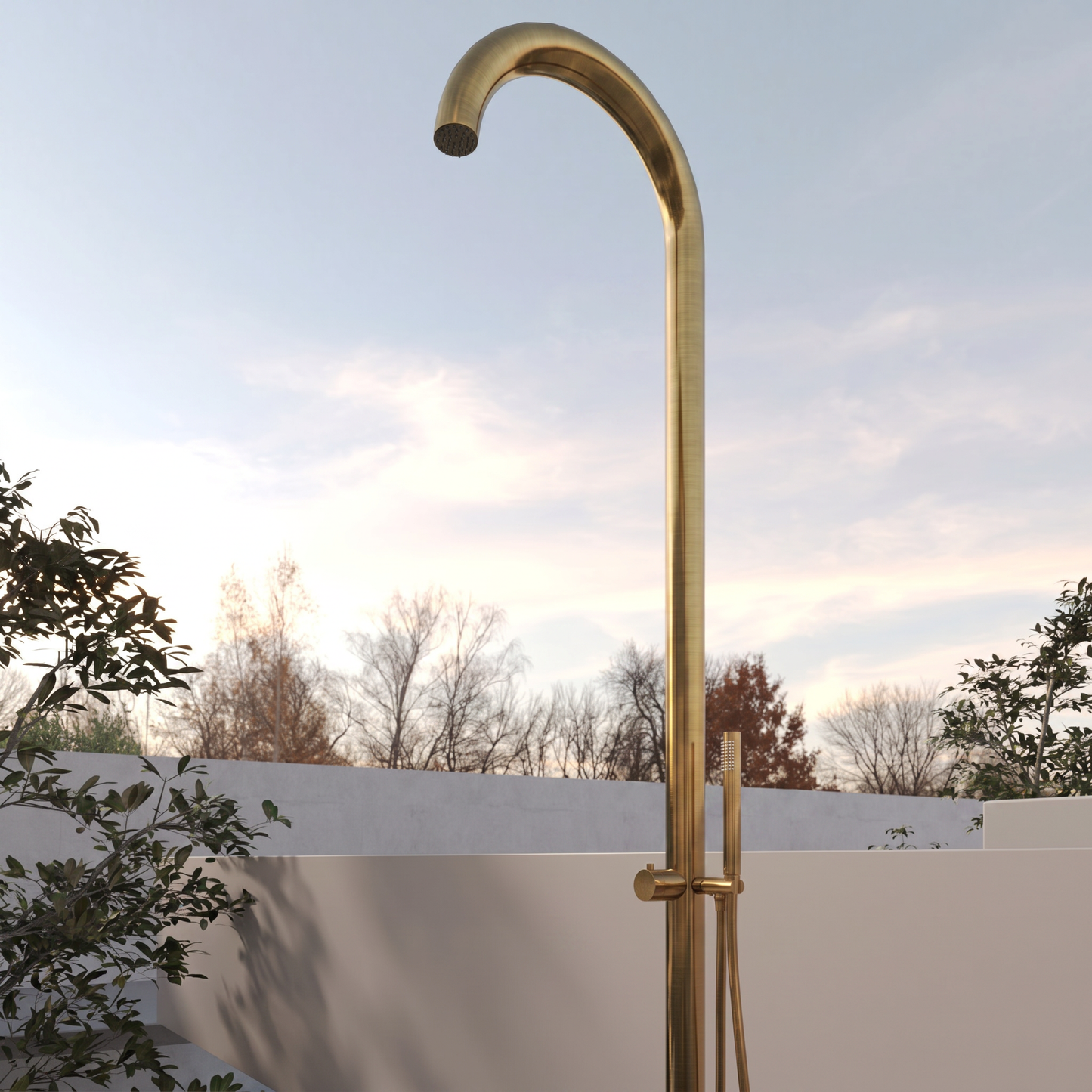 Colonna Doccia Per Esterno con Doccino in Acciaio Inox Oro Spazzolato - Zoe Plus