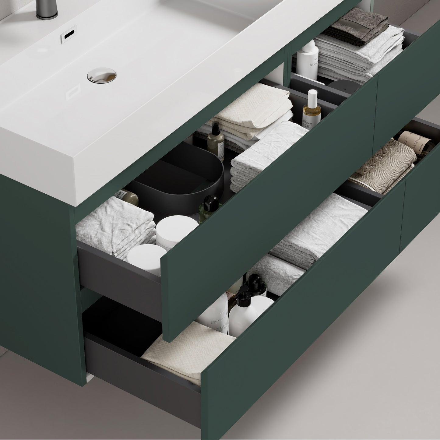 Mobile bagno sospeso 140 cm Verde Comodoro Lavabo a Sinistra in Resina Senza Specchio - Fiji Paint