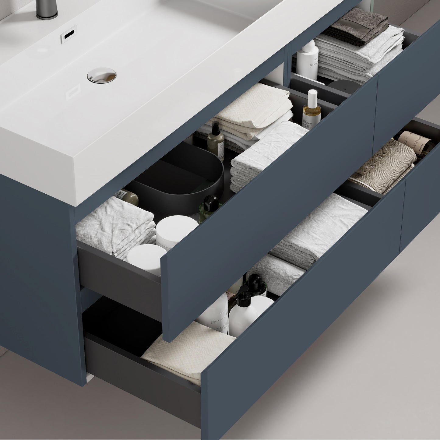 Mobile bagno sospeso 100 cm Blu Mare Lavabo a Sinistra in Resina Specchio Tondo - Fiji Paint