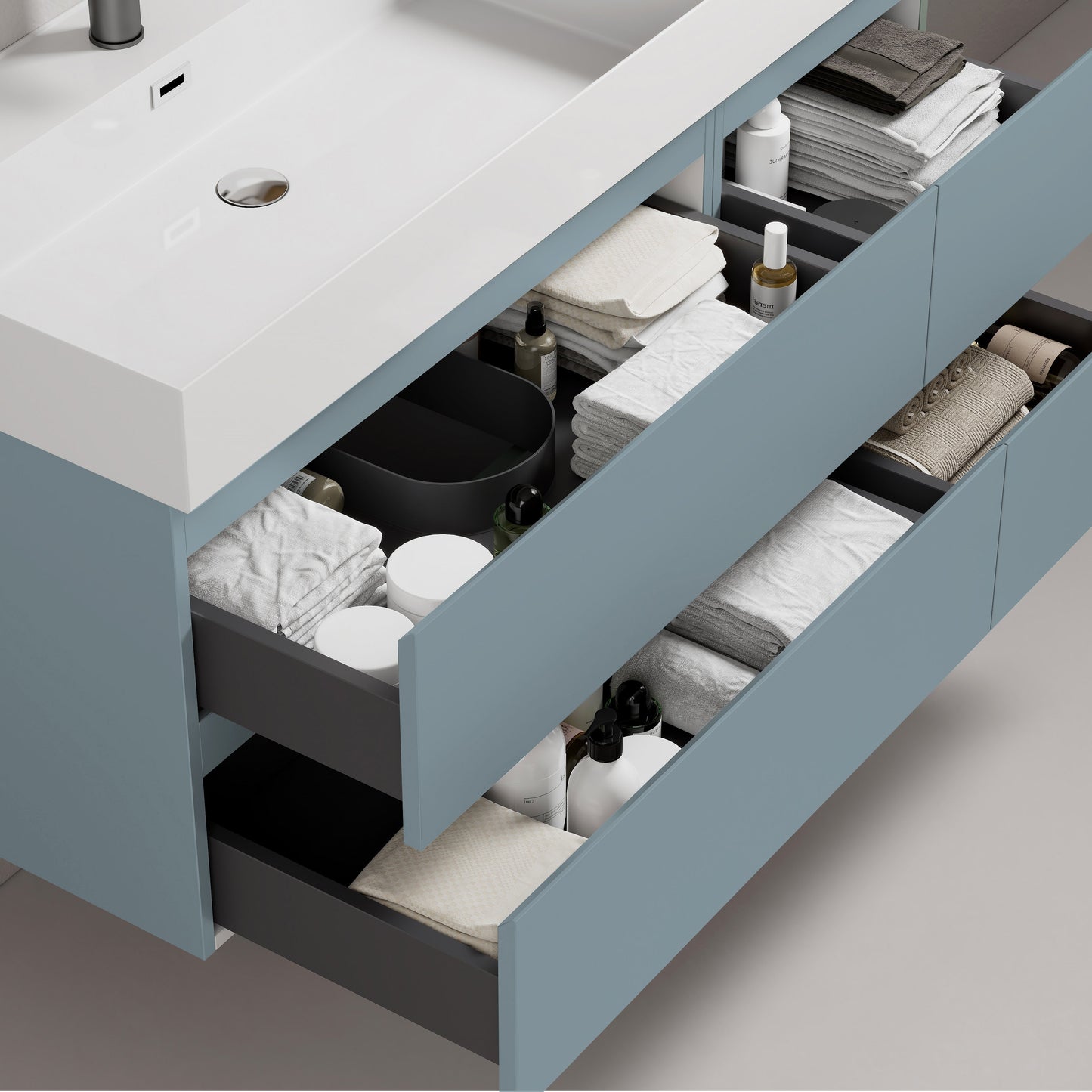 Mobile bagno sospeso 120 cm Blu Avio Lavabo a Sinistra in Resina Specchio Quadro Retroilluminato - Fiji Paint