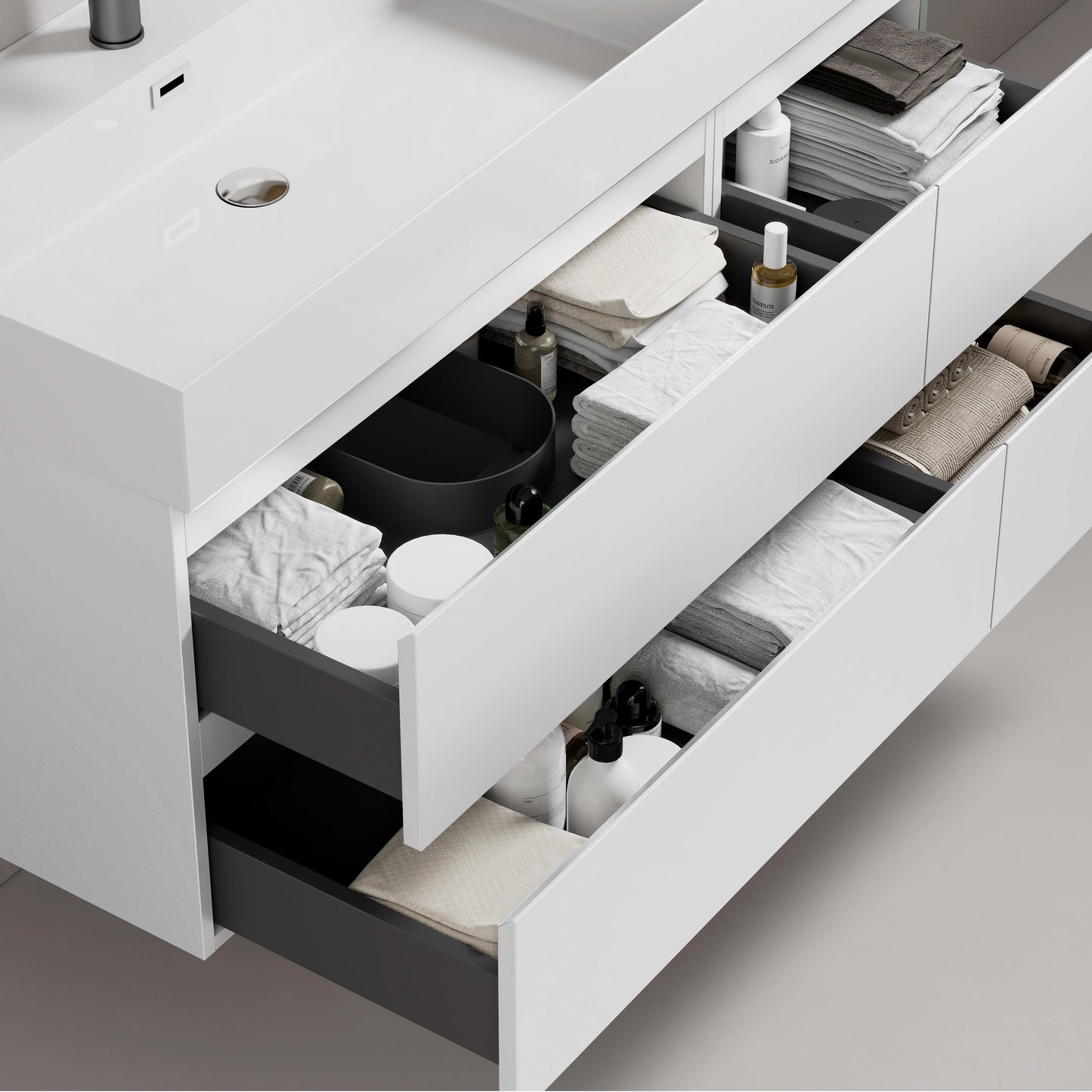 Mobile bagno sospeso 120 cm Bianco Lavabo a Sinistra in Resina Senza Specchio - Fiji Paint