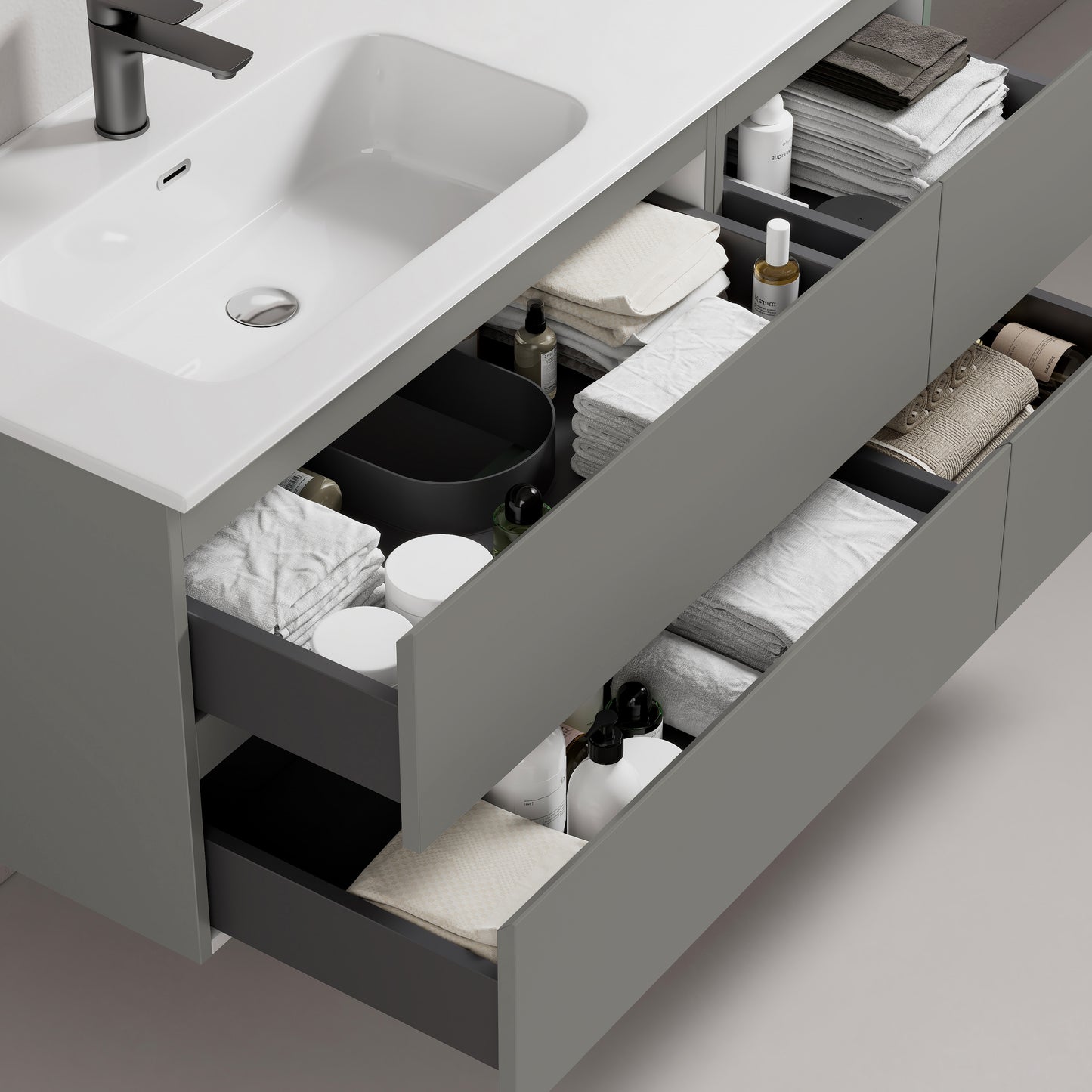 Mobile bagno sospeso 140 cm Grigio Londra Lavabo a Sinistra in Resina Senza Specchio - Fiji Paint