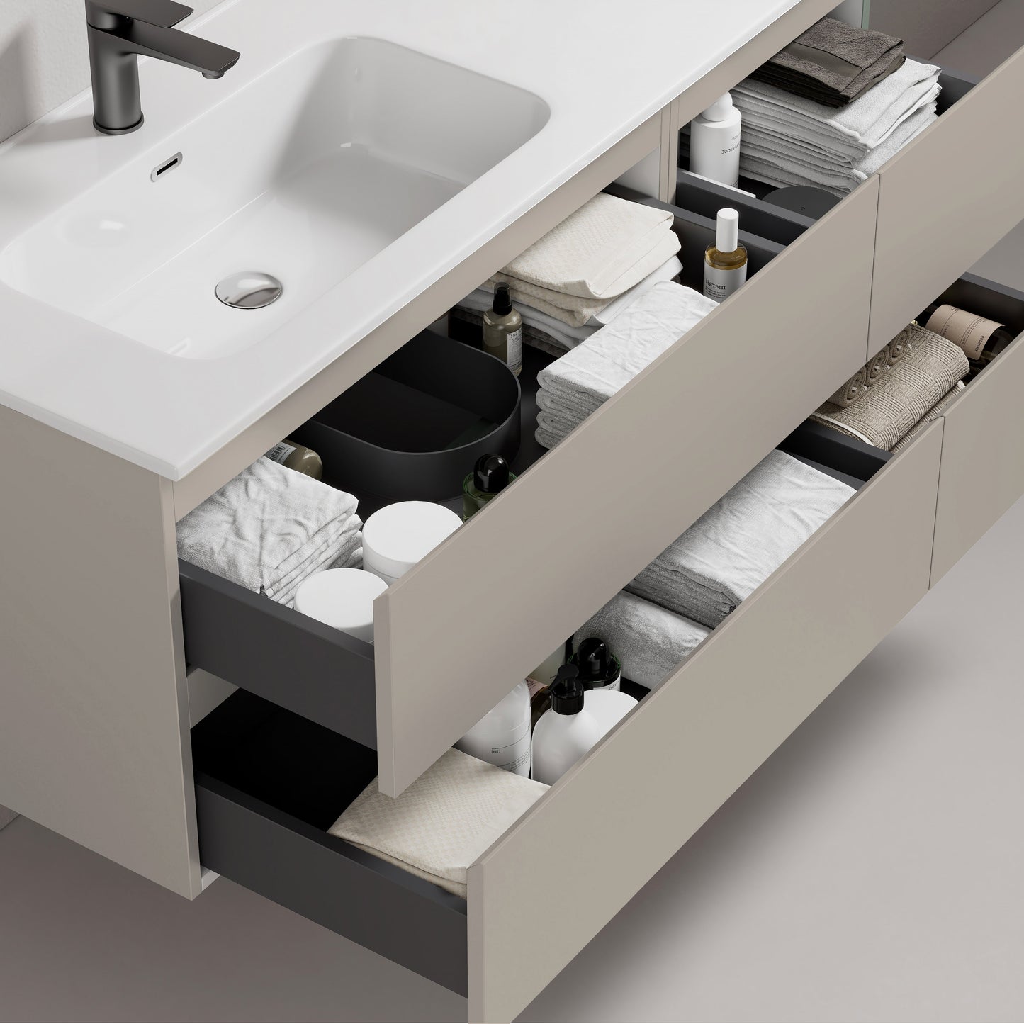 Mobile bagno sospeso 120 cm Grigio Cenere Lavabo a Sinistra in Ceramica Senza Specchio - Fiji Paint