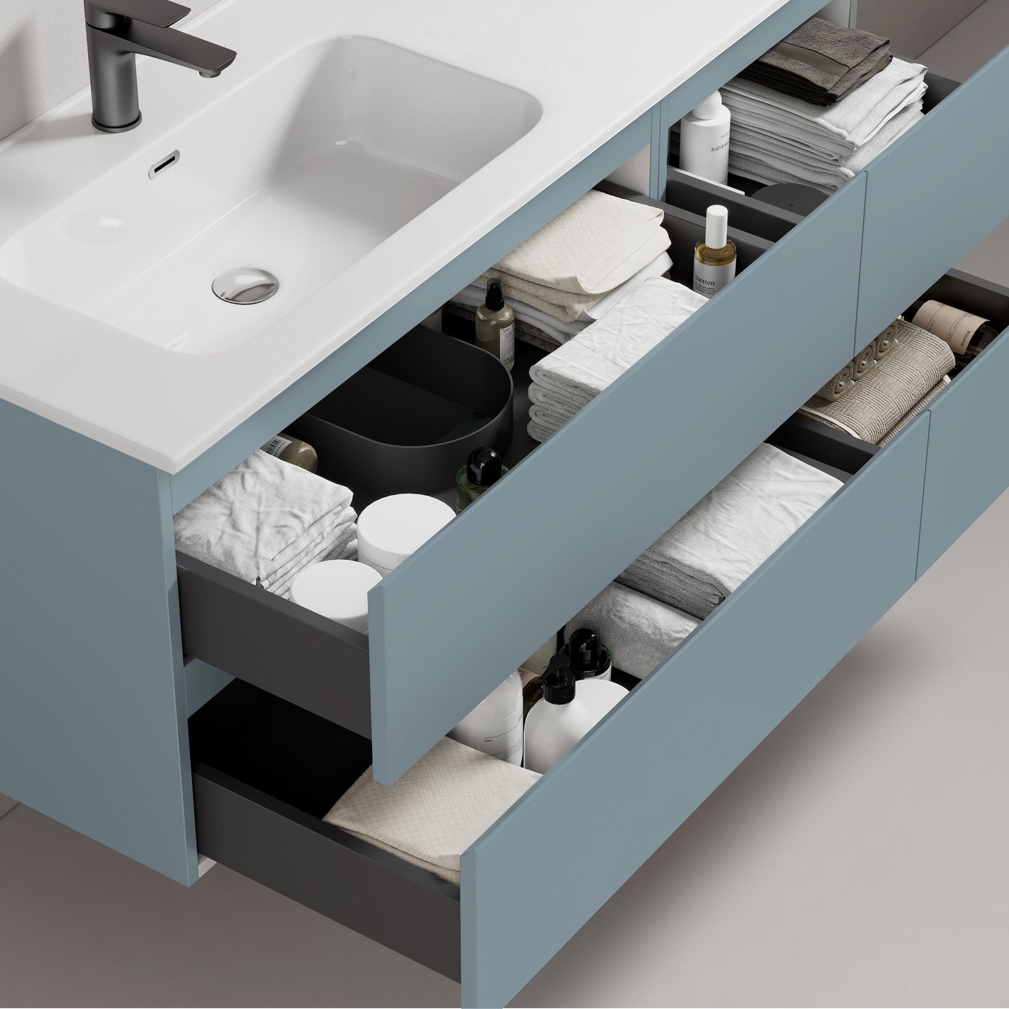 Mobile bagno sospeso 120 cm Blu Avio Lavabo a Sinistra in Ceramica Specchio Quadro - Fiji Paint