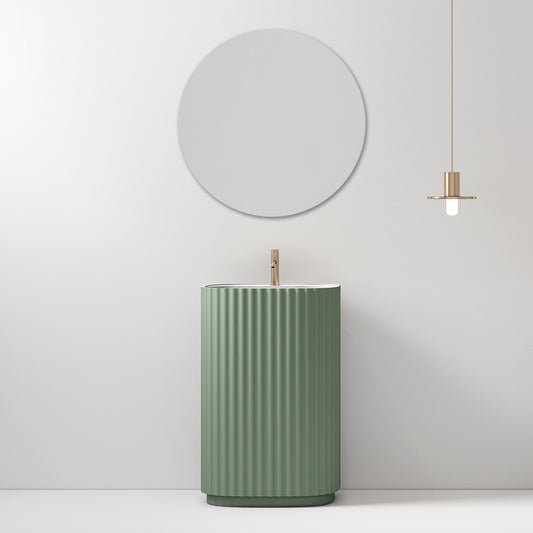 Lavabo Freestanding Reid 50 cm Verde Salvia Specchio Tondo - Meda