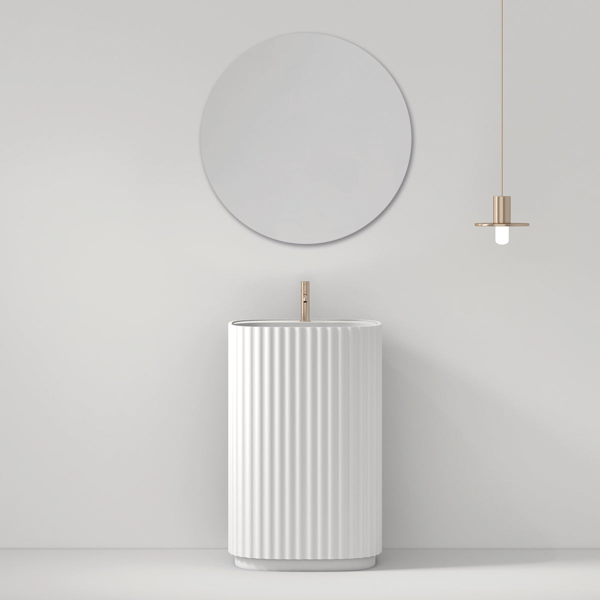 Lavabo Freestanding Reid 50 cm Bianco Specchio Tondo - Meda