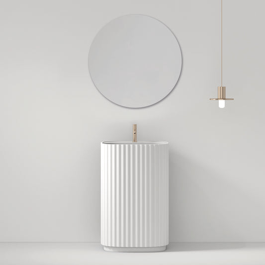 Lavabo Freestanding Reid 50 cm Bianco Specchio Tondo - Meda