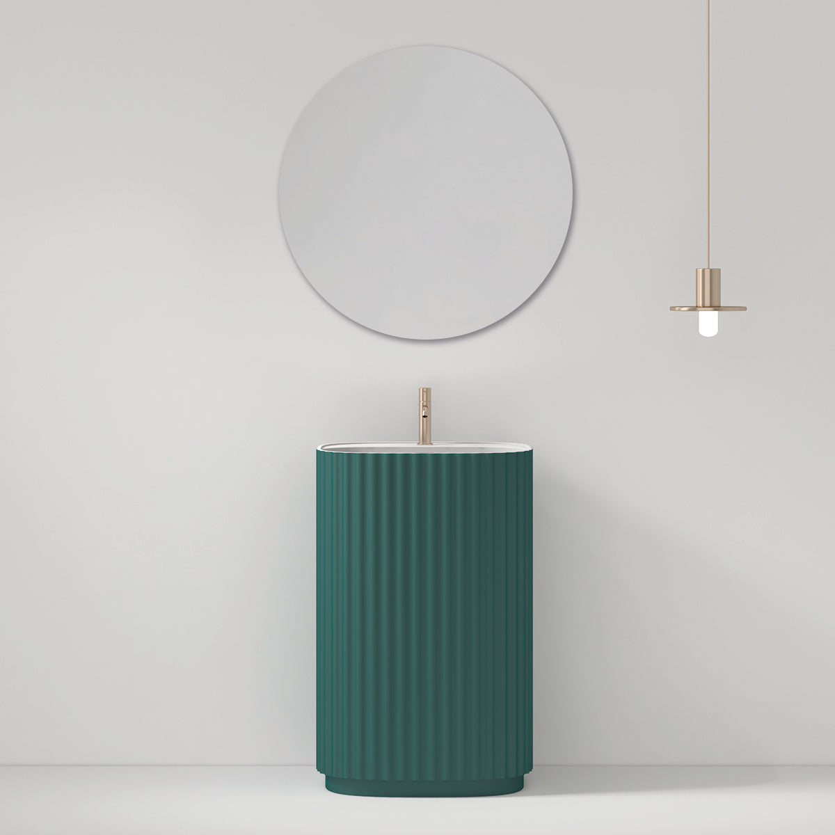 Lavabo Freestanding Reid 50 cm Verde Bottiglia Specchio Tondo - Meda