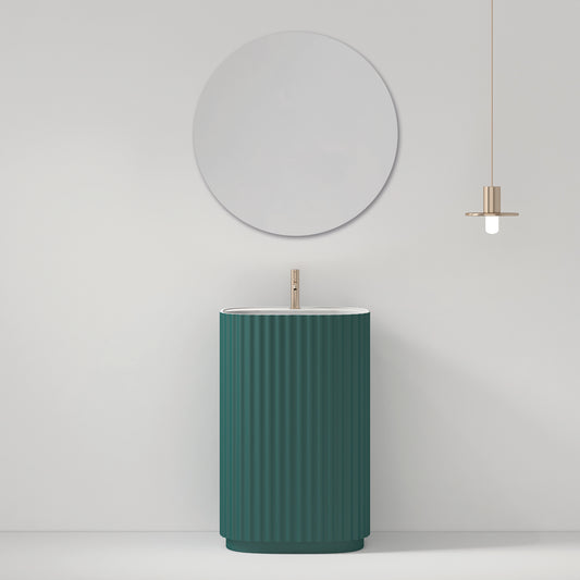 Lavabo Freestanding Reid 50 cm Verde Bottiglia Specchio Tondo - Meda