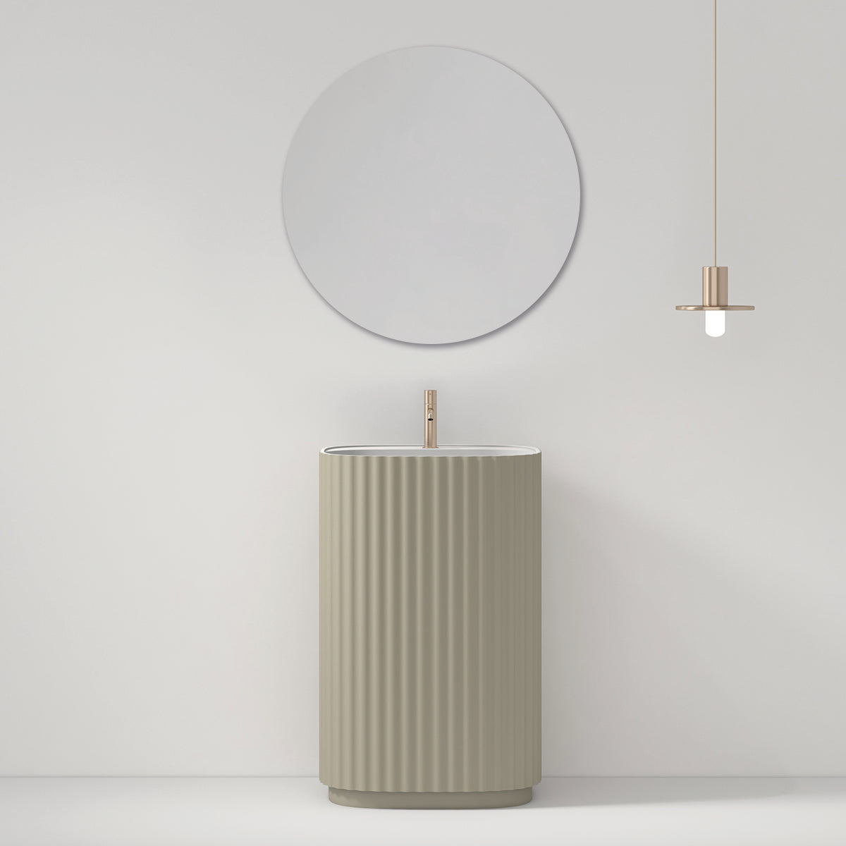 Lavabo Freestanding Reid 50 cm Tortora Specchio Tondo - Meda