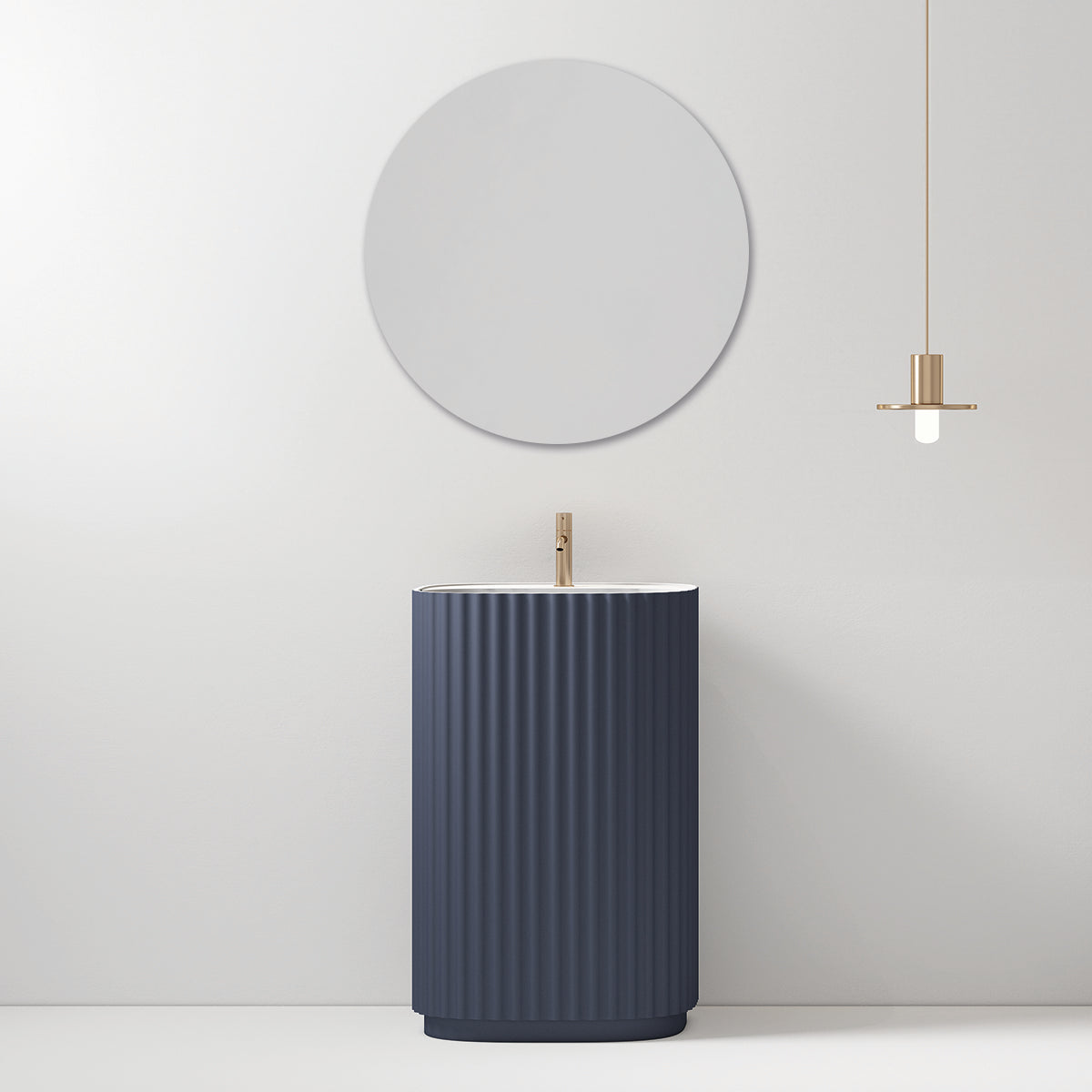 Lavabo Freestanding Reid 50 cm Blu Mare Specchio Tondo - Meda