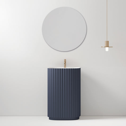 Lavabo Freestanding Reid 50 cm Blu Mare Specchio Tondo - Meda