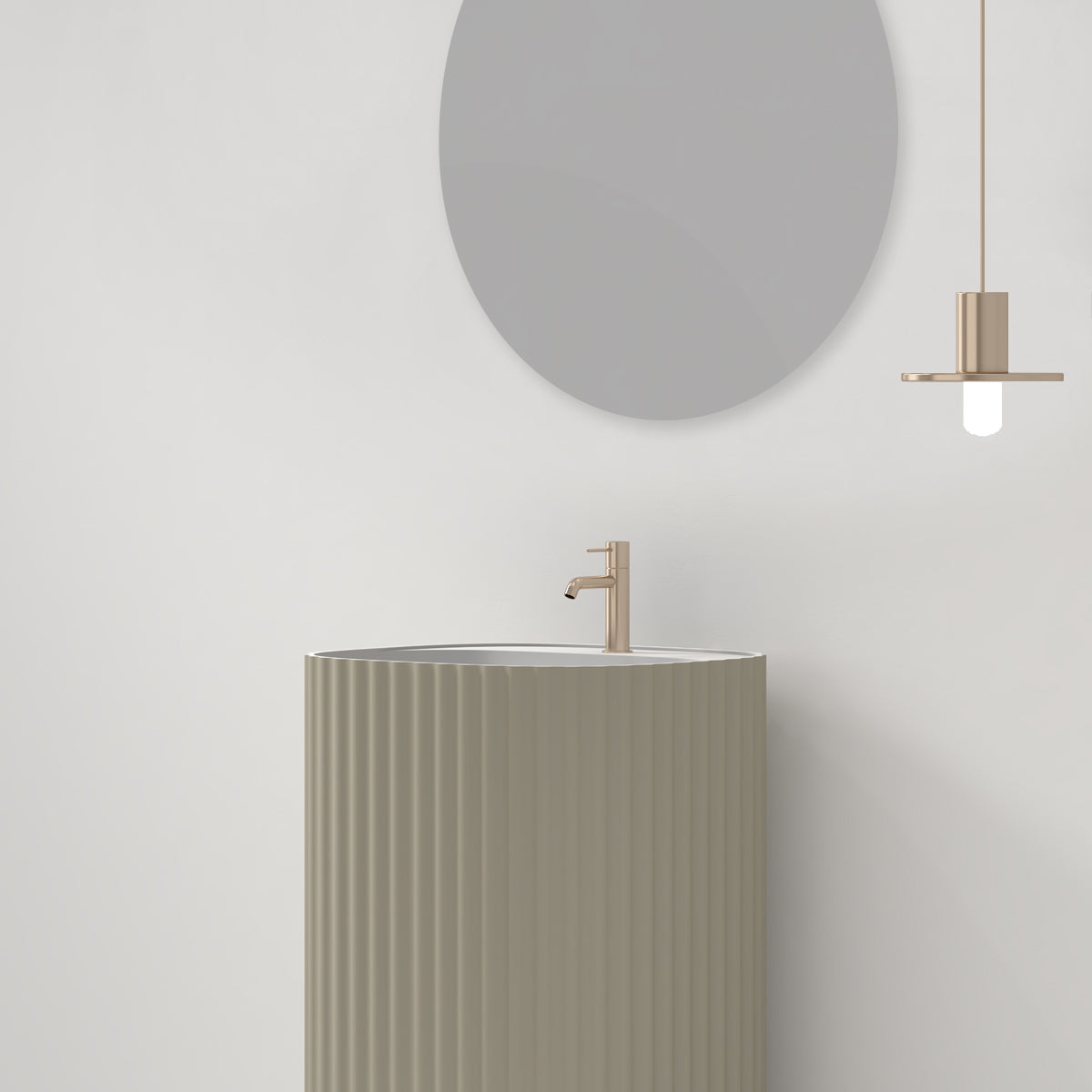 Lavabo Freestanding Reid 50 cm Tortora Specchio Tondo - Meda