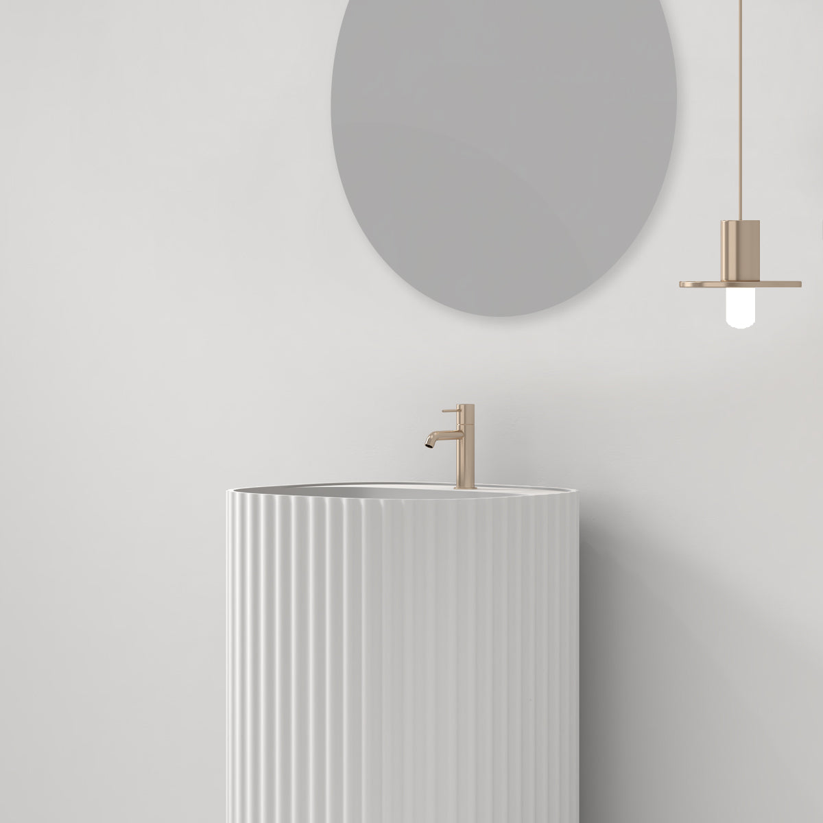 Lavabo Freestanding Reid 50 cm Bianco Specchio Tondo - Meda