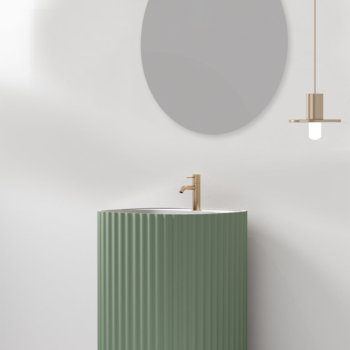 Lavabo Freestanding Reid 50 cm Verde Salvia Specchio Tondo - Meda