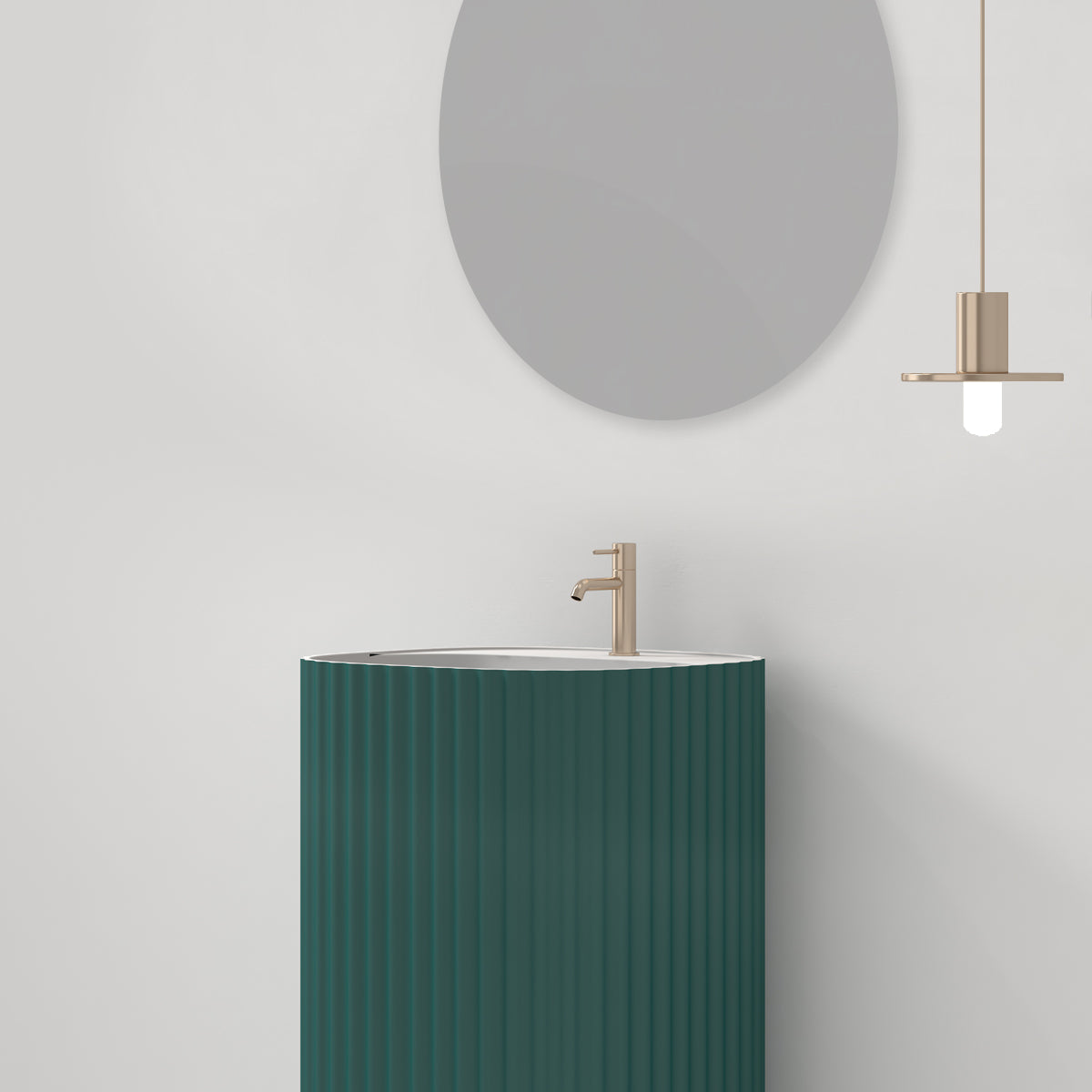 Lavabo Freestanding Reid 50 cm Verde Bottiglia Specchio Tondo - Meda