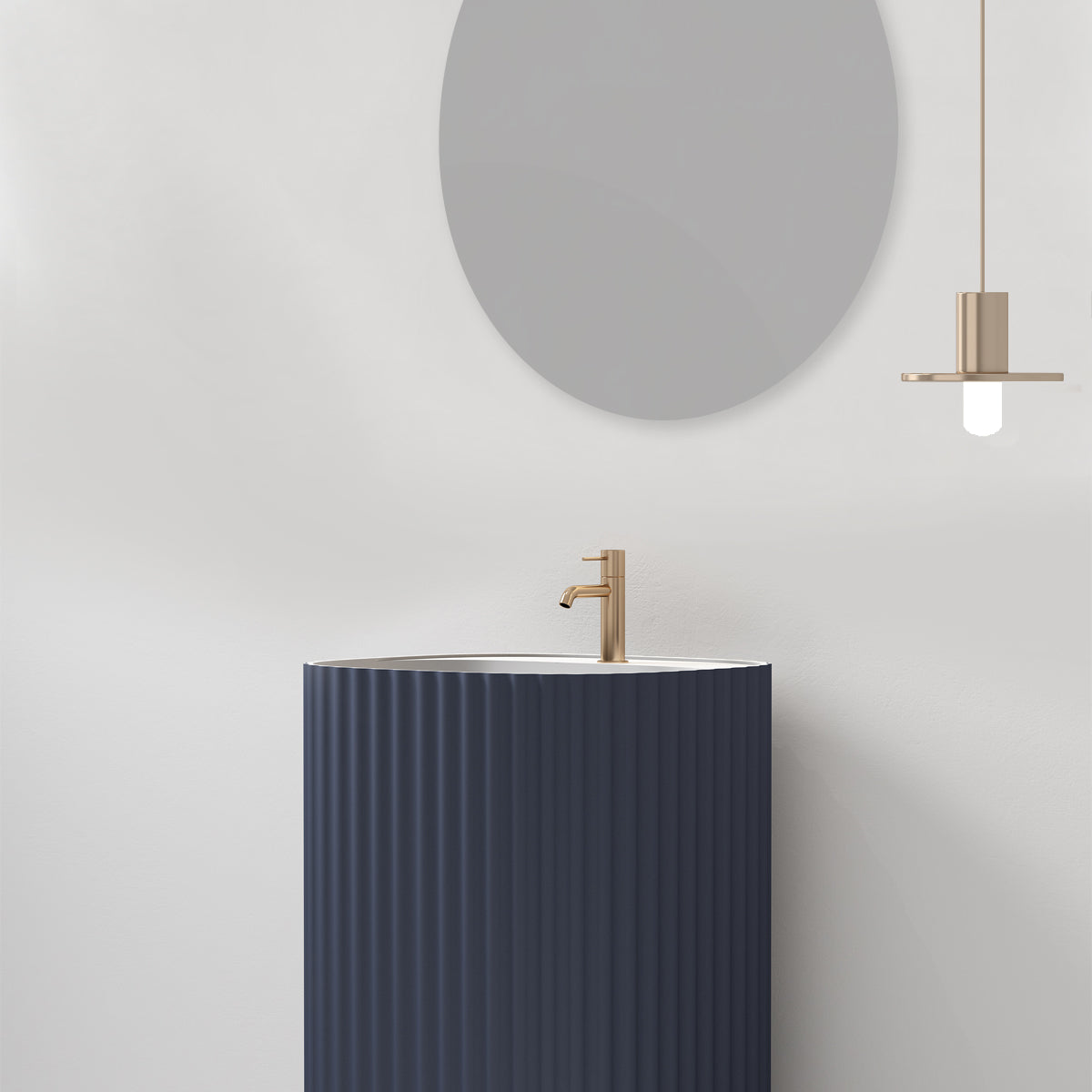 Lavabo Freestanding Reid 50 cm Blu Mare Specchio Tondo - Meda