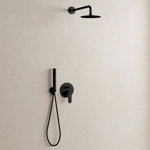 Set Incasso Doccia con Deviatore Nero con Braccio Doccia e Soffione Ø 20 cm - Neptune