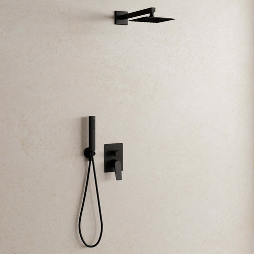 Set Incasso Doccia con Deviatore Nero con Braccio Doccia e Soffione 25x25 cm - Sun
