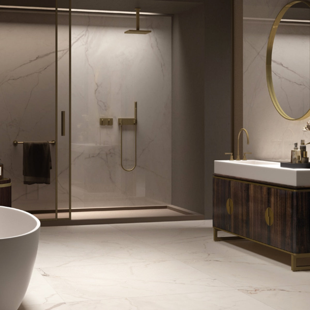 Gres Porcellanato Effetto Marmo 120x120 Trex3 Tortora Lappato Lucidato - La Faenza